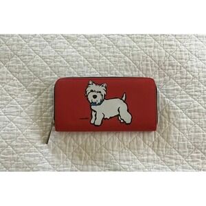 MARC TETRO White Terrier Dog Red Westie Zip Clutch Wallet 8x4x1" Animal Art Dog